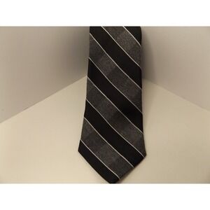 Ben Sherman Mens Black Silver Striped Slim Silk Blend Preppy Tie 2.5 Inch Width
